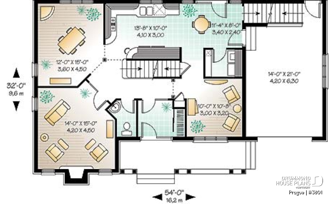 1st level - 3 bedroom 2 storey house plan with garage, formal dining room, TV room, breakfast nook - Prague
