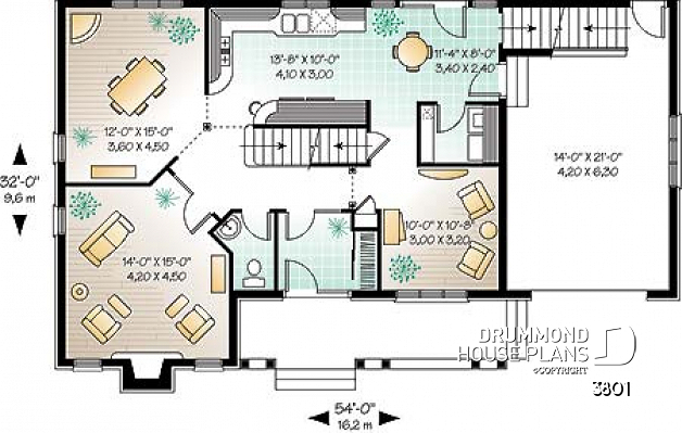 1st level - 3 bedroom 2 storey house plan with garage, formal dining room, TV room, breakfast nook - Prague