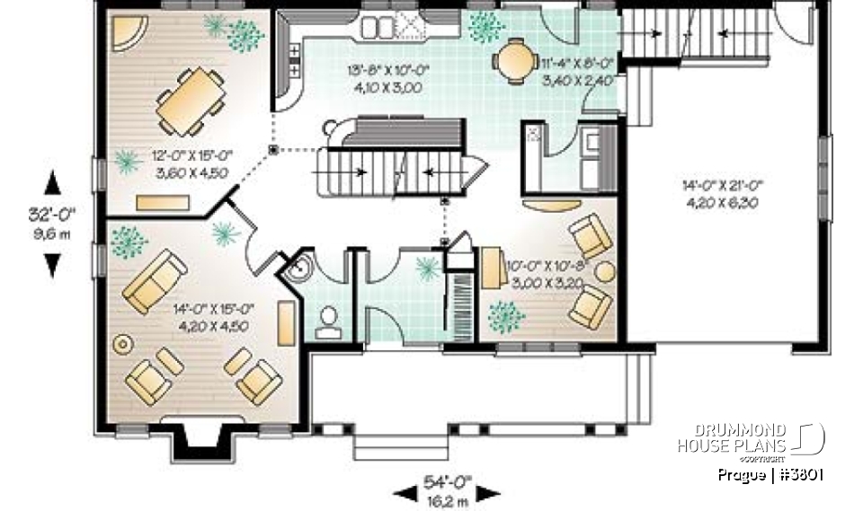 1st level - 3 bedroom 2 storey house plan with garage, formal dining room, TV room, breakfast nook - Prague