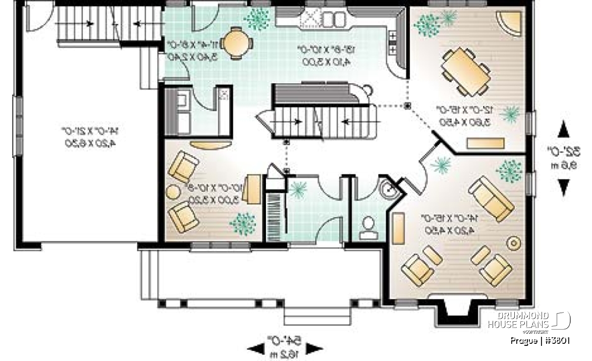 1st level - 3 bedroom 2 storey house plan with garage, formal dining room, TV room, breakfast nook - Prague
