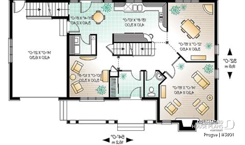 1st level - 3 bedroom 2 storey house plan with garage, formal dining room, TV room, breakfast nook - Prague