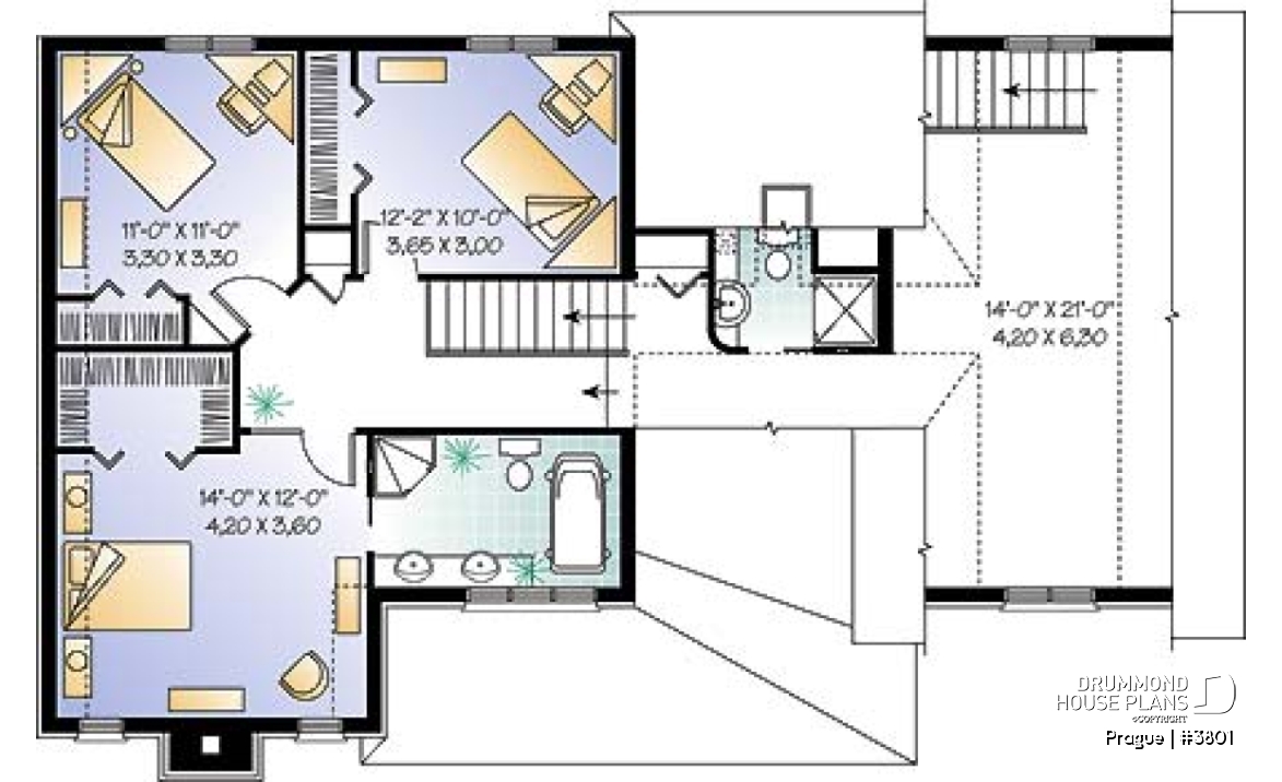 2nd level - 3 bedroom 2 storey house plan with garage, formal dining room, TV room, breakfast nook - Prague