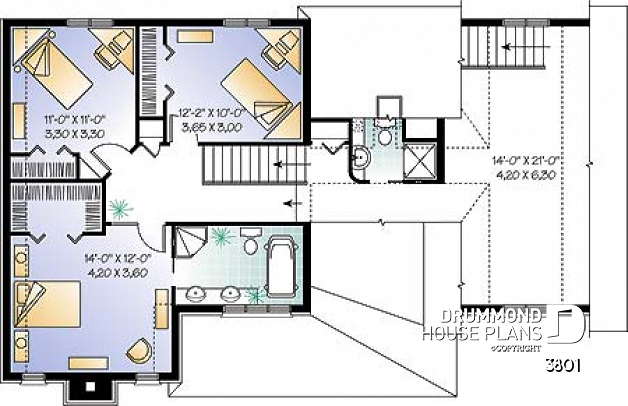 2nd level - 3 bedroom 2 storey house plan with garage, formal dining room, TV room, breakfast nook - Prague