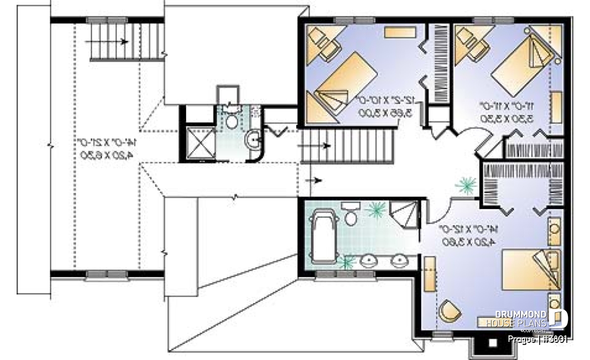 2nd level - 3 bedroom 2 storey house plan with garage, formal dining room, TV room, breakfast nook - Prague
