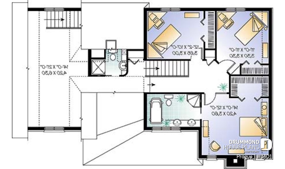 2nd level - 3 bedroom 2 storey house plan with garage, formal dining room, TV room, breakfast nook - Prague
