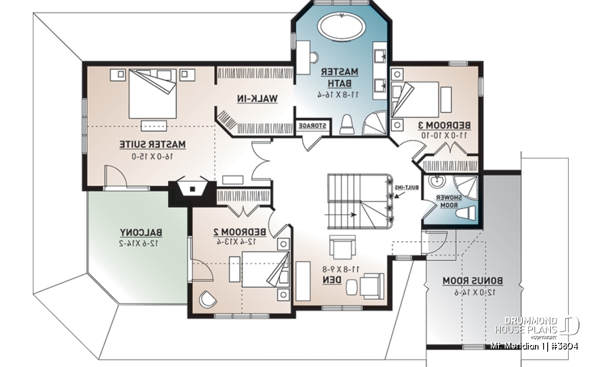 2nd level - 3 bedroom waterfront cottage house plan with wraparound porch, large master suite, breakfast nook - Mt. Meridian 1