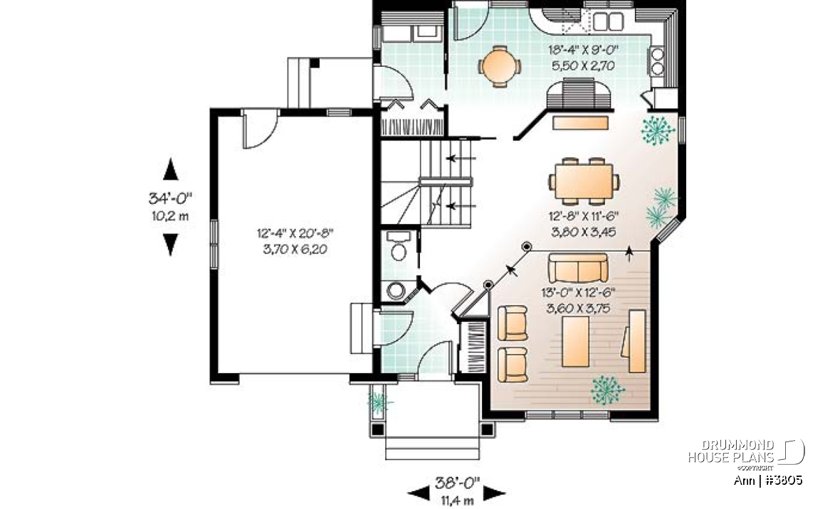 1st level - English inspired house design, 3 bedrooms, breakfast nook, master bedroom with walk-in, one-car garage - Ann