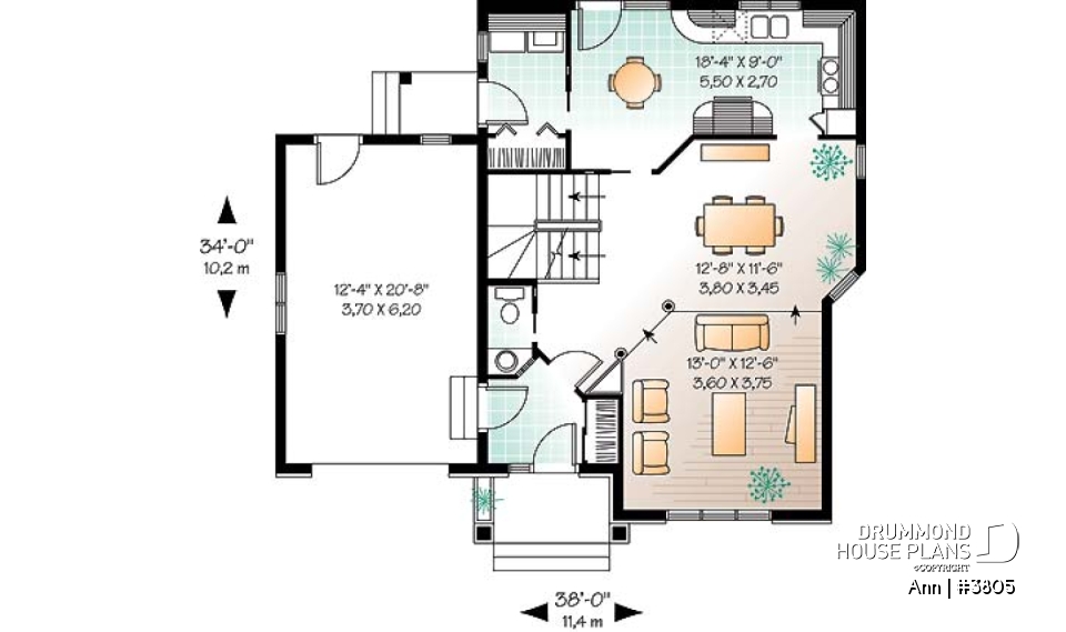 1st level - English inspired house design, 3 bedrooms, breakfast nook, master bedroom with walk-in, one-car garage - Ann