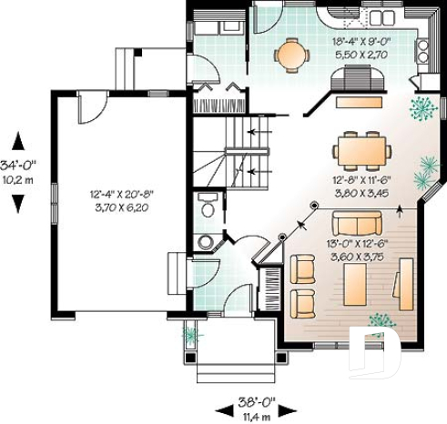 1st level - English inspired house design, 3 bedrooms, breakfast nook, master bedroom with walk-in, one-car garage - Ann