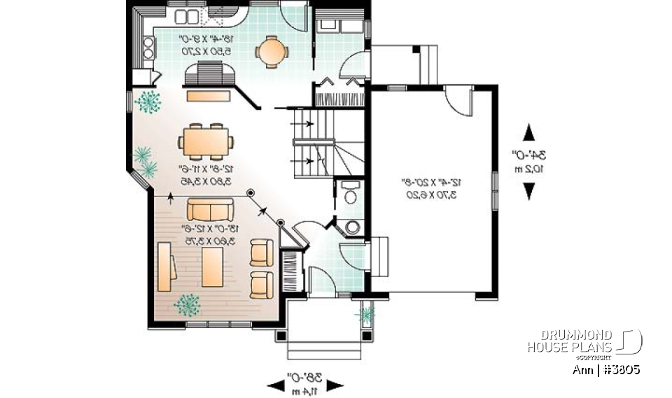 1st level - English inspired house design, 3 bedrooms, breakfast nook, master bedroom with walk-in, one-car garage - Ann