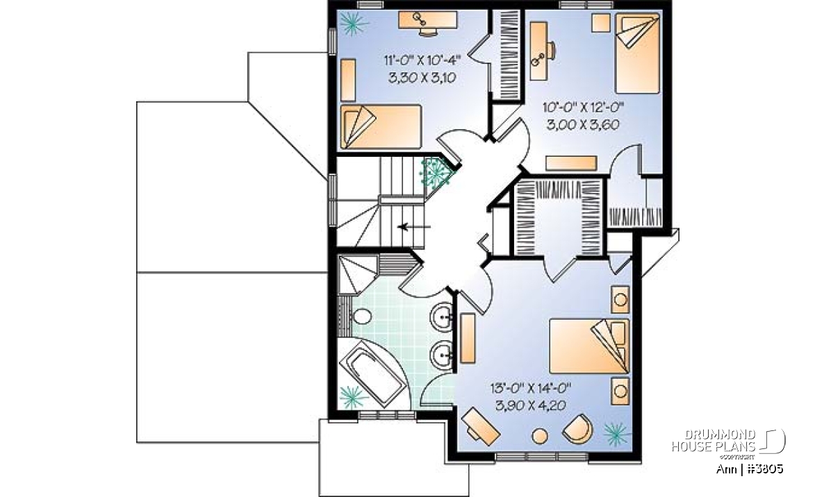 2nd level - English inspired house design, 3 bedrooms, breakfast nook, master bedroom with walk-in, one-car garage - Ann