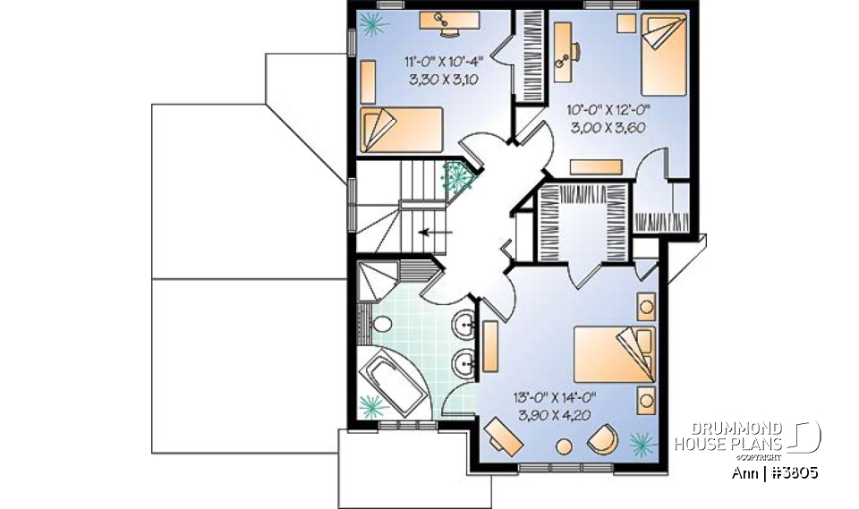 2nd level - English inspired house design, 3 bedrooms, breakfast nook, master bedroom with walk-in, one-car garage - Ann