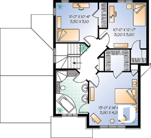 2nd level - English inspired house design, 3 bedrooms, breakfast nook, master bedroom with walk-in, one-car garage - Ann