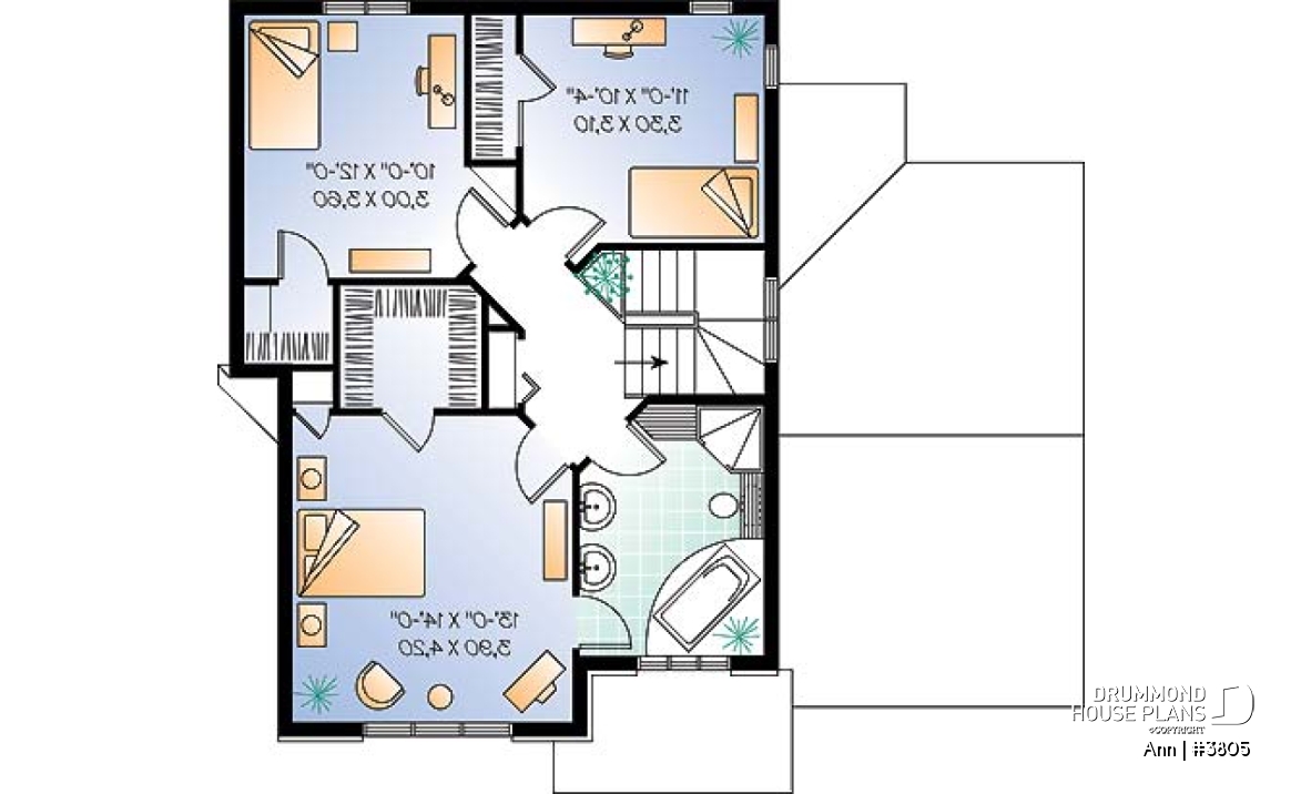 2nd level - English inspired house design, 3 bedrooms, breakfast nook, master bedroom with walk-in, one-car garage - Ann