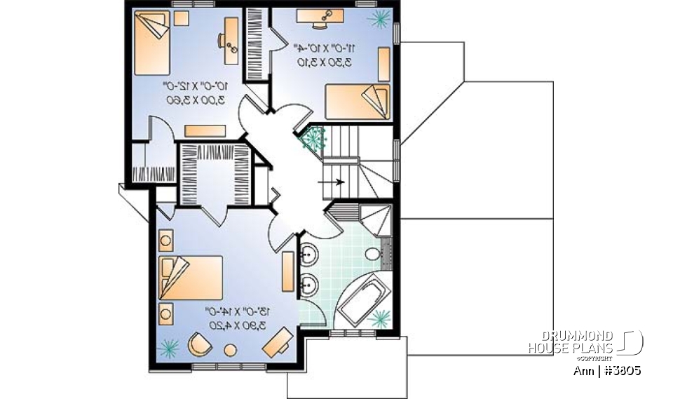 2nd level - English inspired house design, 3 bedrooms, breakfast nook, master bedroom with walk-in, one-car garage - Ann