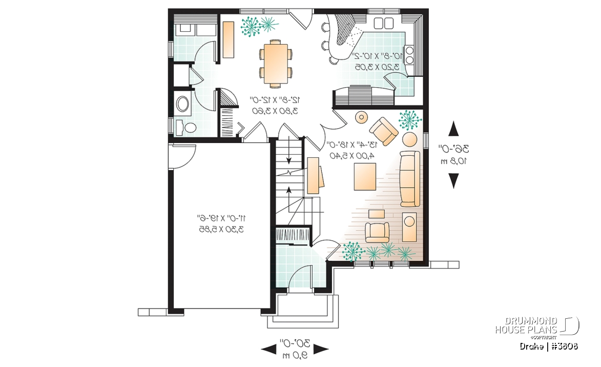 1st level - 3 bedroom 2-storey house plan with garage - Drake