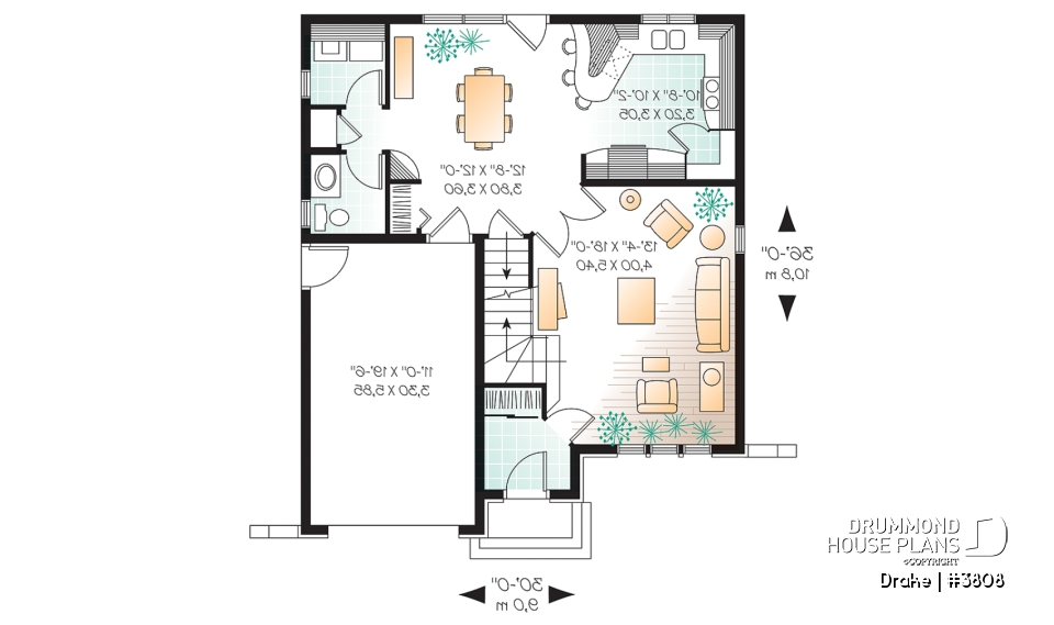 1st level - 3 bedroom 2-storey house plan with garage - Drake