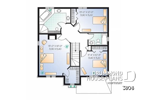 2nd level - 3 bedroom 2-storey house plan with garage - Drake