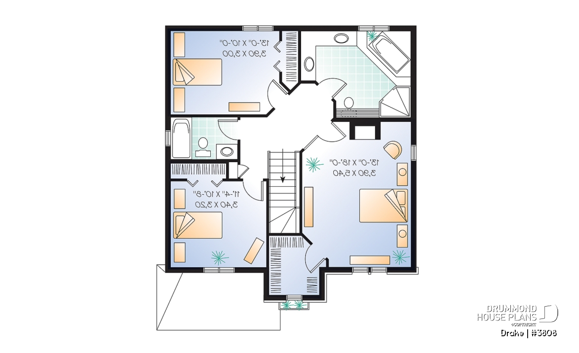 2nd level - 3 bedroom 2-storey house plan with garage - Drake