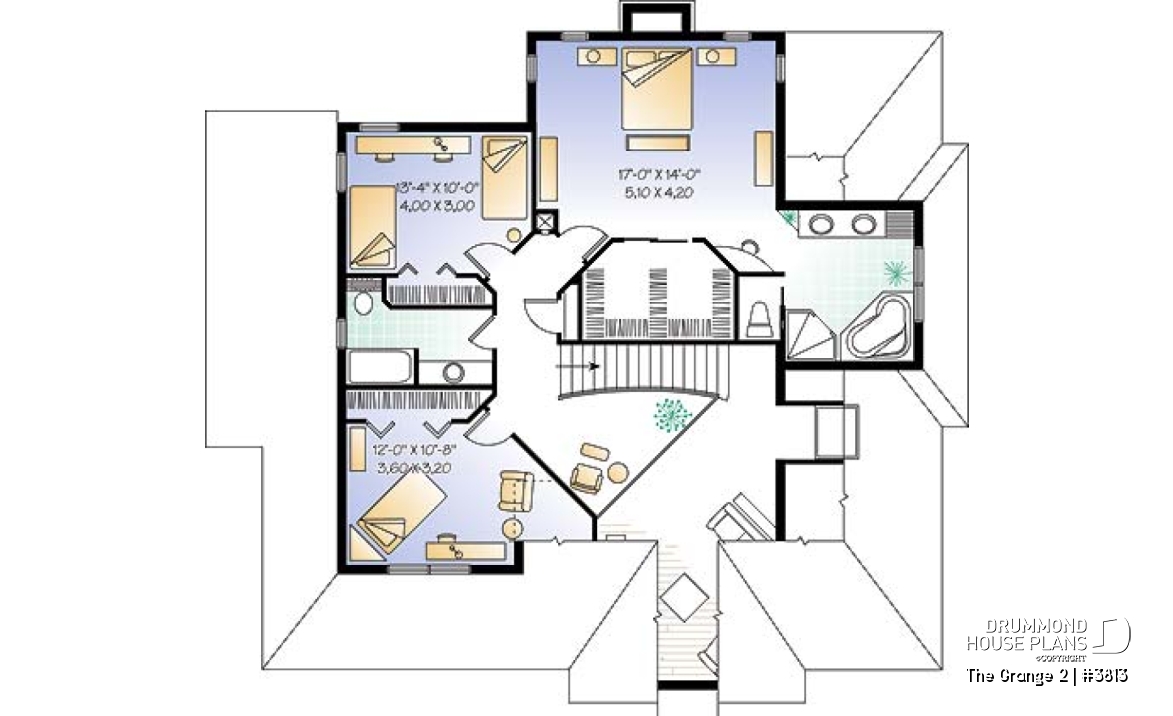 2nd level - Charming 3 bedroom country cottage house plan, formal living and dining room, 2-car garage - The Grange 2