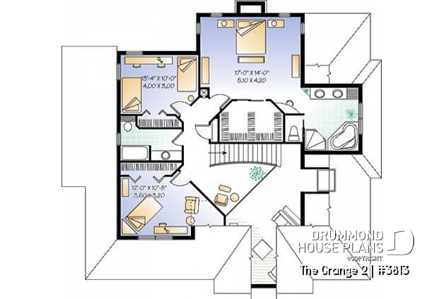 2nd level - Charming 3 bedroom country cottage house plan, formal living and dining room, 2-car garage - The Grange 2