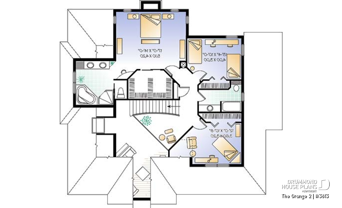2nd level - Charming 3 bedroom country cottage house plan, formal living and dining room, 2-car garage - The Grange 2