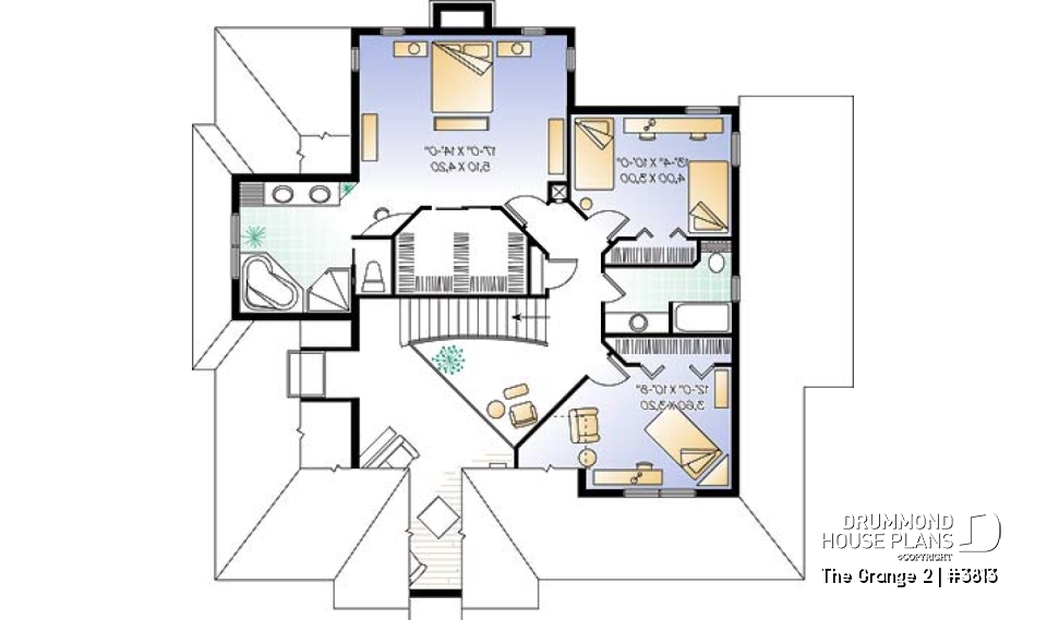 2nd level - Charming 3 bedroom country cottage house plan, formal living and dining room, 2-car garage - The Grange 2
