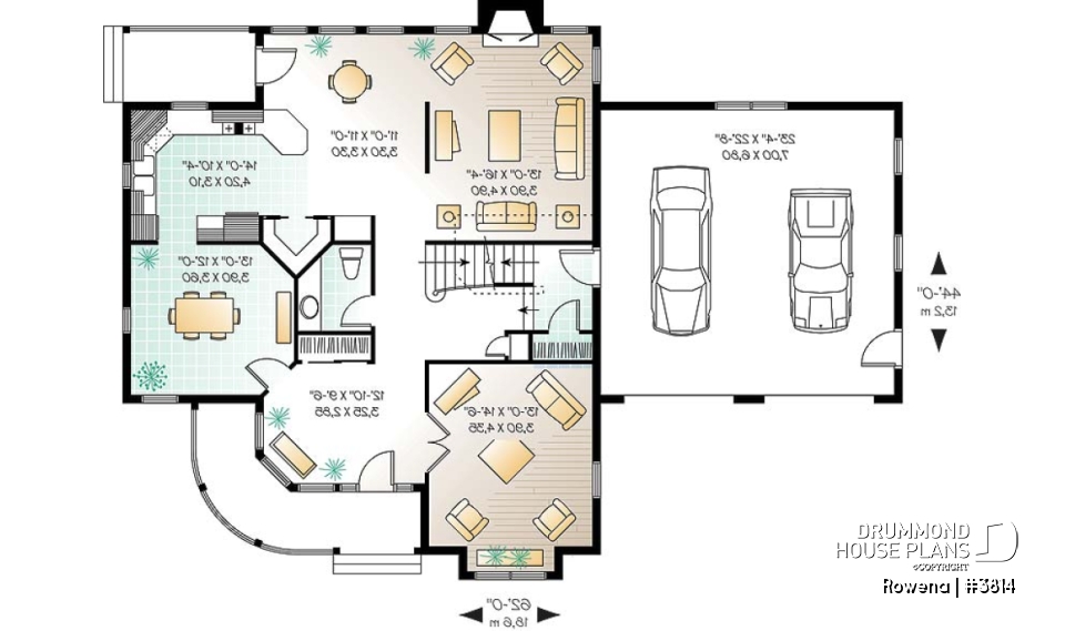 1st level - Victorian house plan with 3 to 4 bedrooms, formal dining room, open family area, large bonus room above garage - Rowena