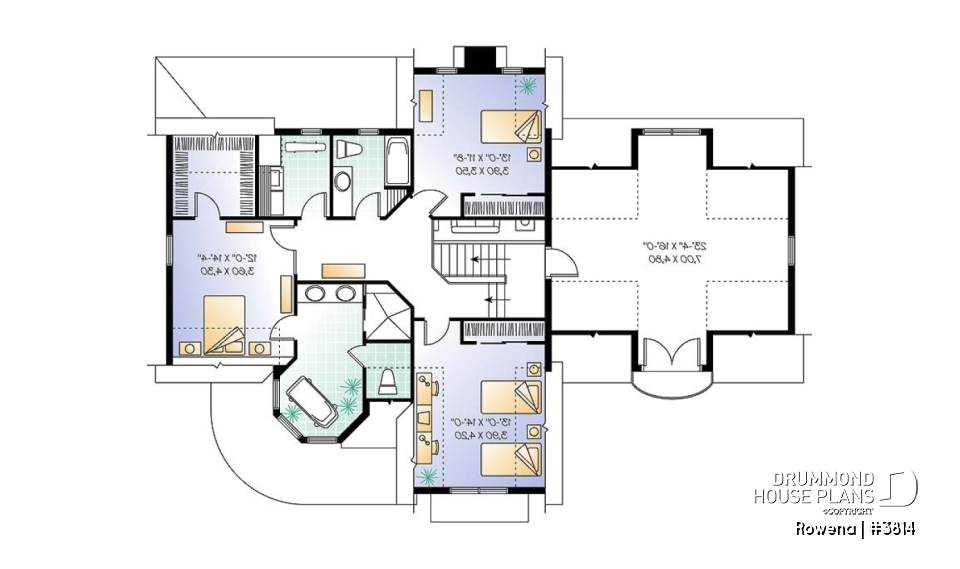 2nd level - Victorian house plan with 3 to 4 bedrooms, formal dining room, open family area, large bonus room above garage - Rowena
