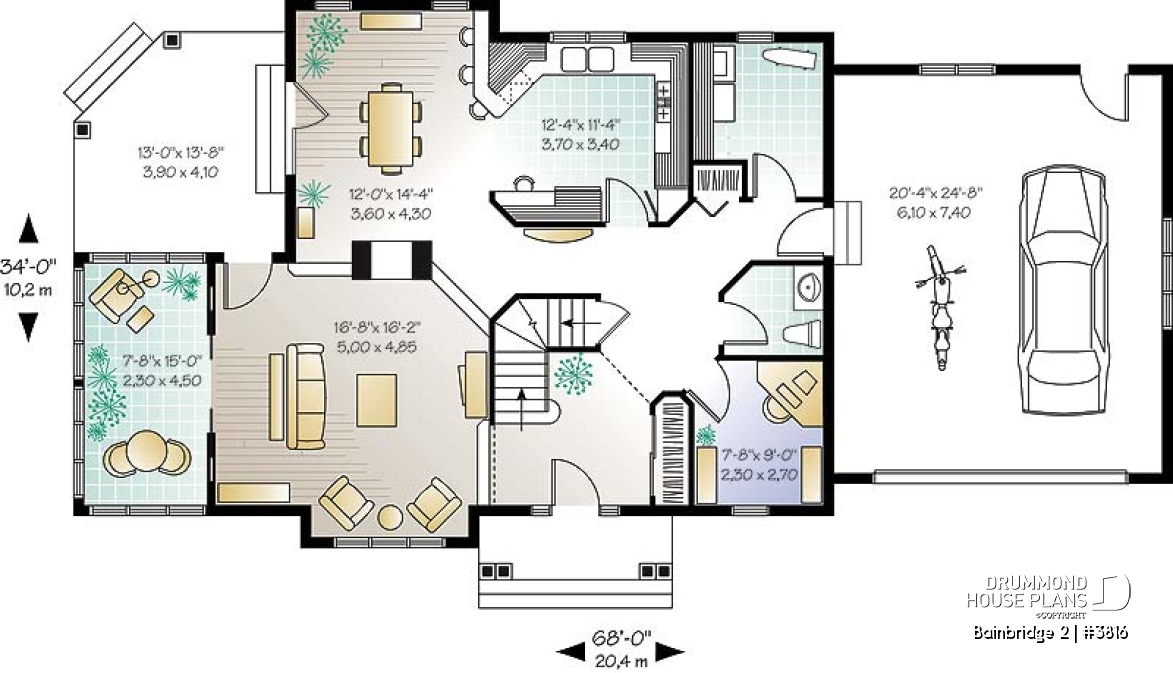 1st level - 3 bedroom house plan, sunken family room, home office, screened porch, solarium - Bainbridge 2