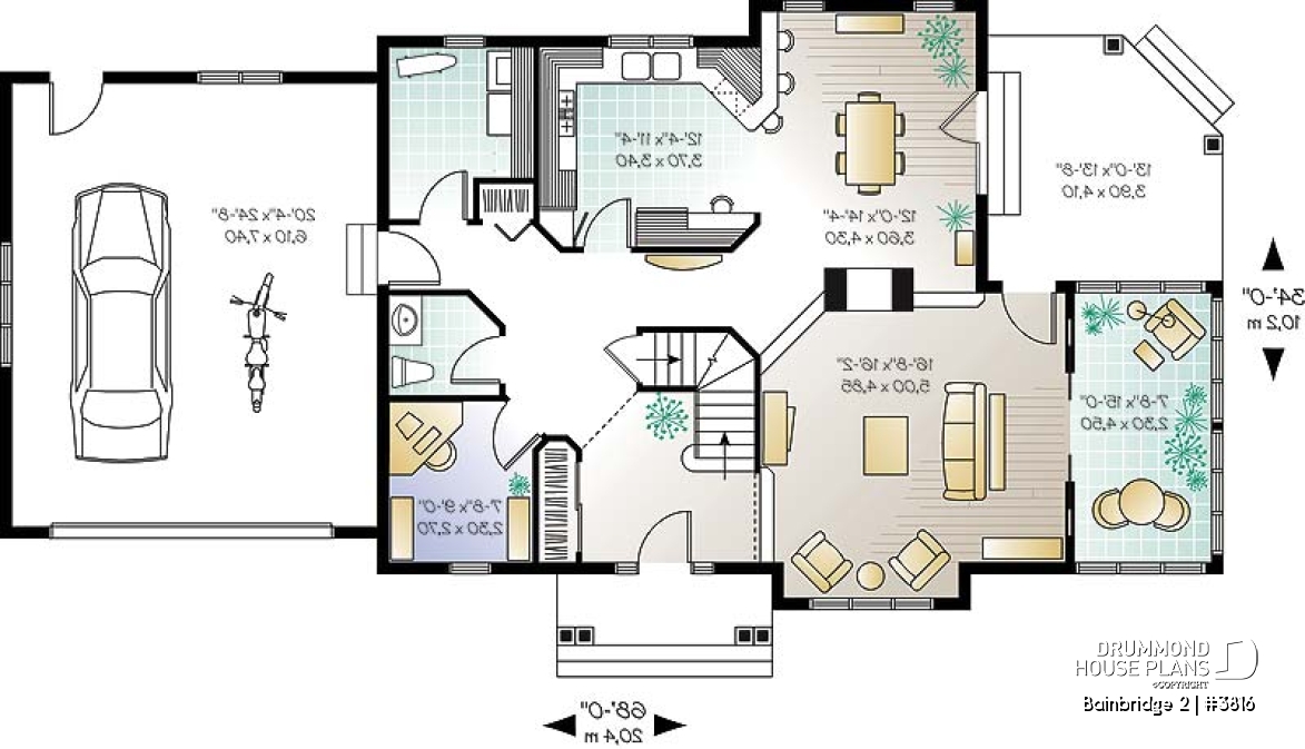 1st level - 3 bedroom house plan, sunken family room, home office, screened porch, solarium - Bainbridge 2