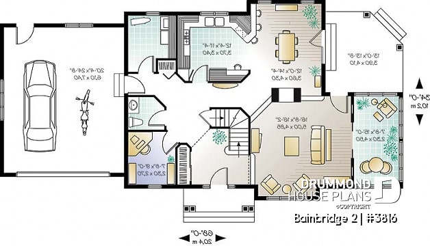 1st level - 3 bedroom house plan, sunken family room, home office, screened porch, solarium - Bainbridge 2