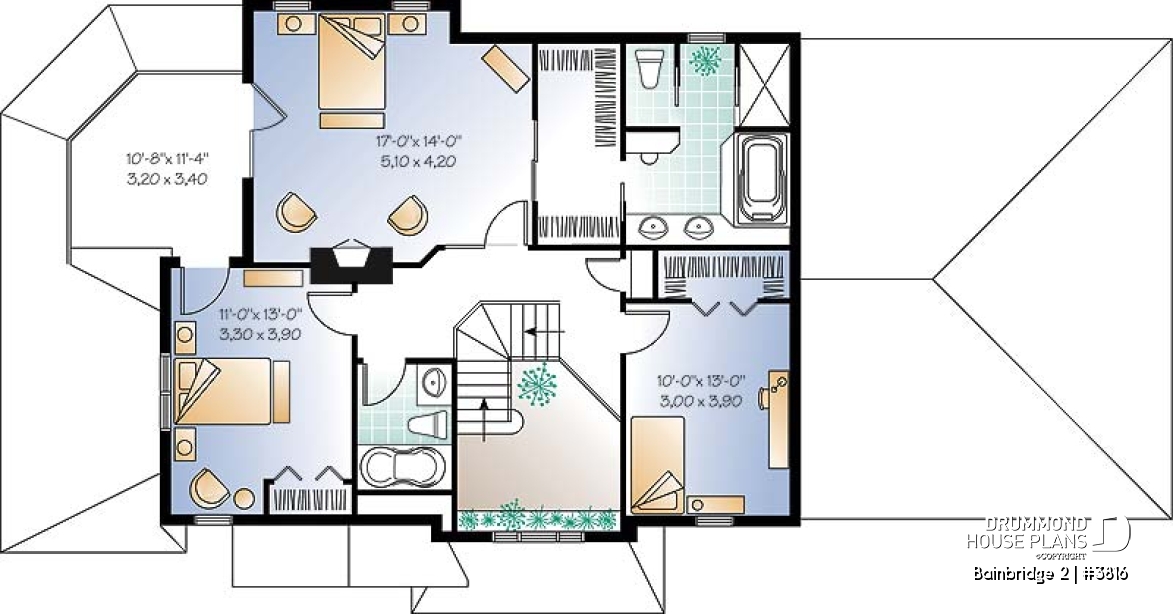 2nd level - 3 bedroom house plan, sunken family room, home office, screened porch, solarium - Bainbridge 2