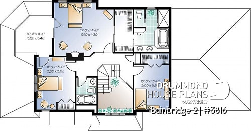 2nd level - 3 bedroom house plan, sunken family room, home office, screened porch, solarium - Bainbridge 2