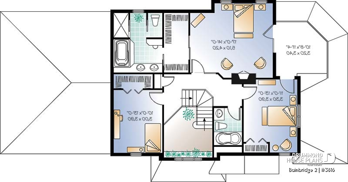 2nd level - 3 bedroom house plan, sunken family room, home office, screened porch, solarium - Bainbridge 2