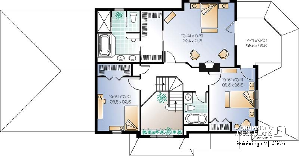 2nd level - 3 bedroom house plan, sunken family room, home office, screened porch, solarium - Bainbridge 2