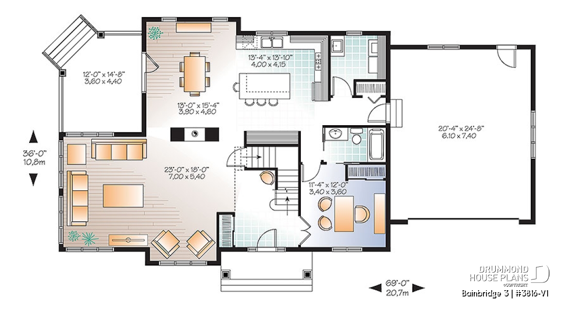 1st level - Two master suites Craftsman house plan, 4 bedrooms, 4 bathrooms, home office, solarium, fireplace - Bainbridge 3