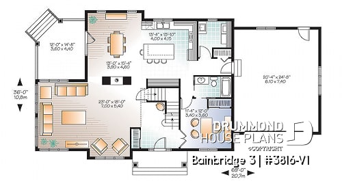1st level - Two master suites Craftsman house plan, 4 bedrooms, 4 bathrooms, home office, solarium, fireplace - Bainbridge 3