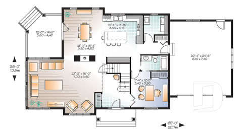 1st level - Two master suites Craftsman house plan, 4 bedrooms, 4 bathrooms, home office, solarium, fireplace - Bainbridge 3