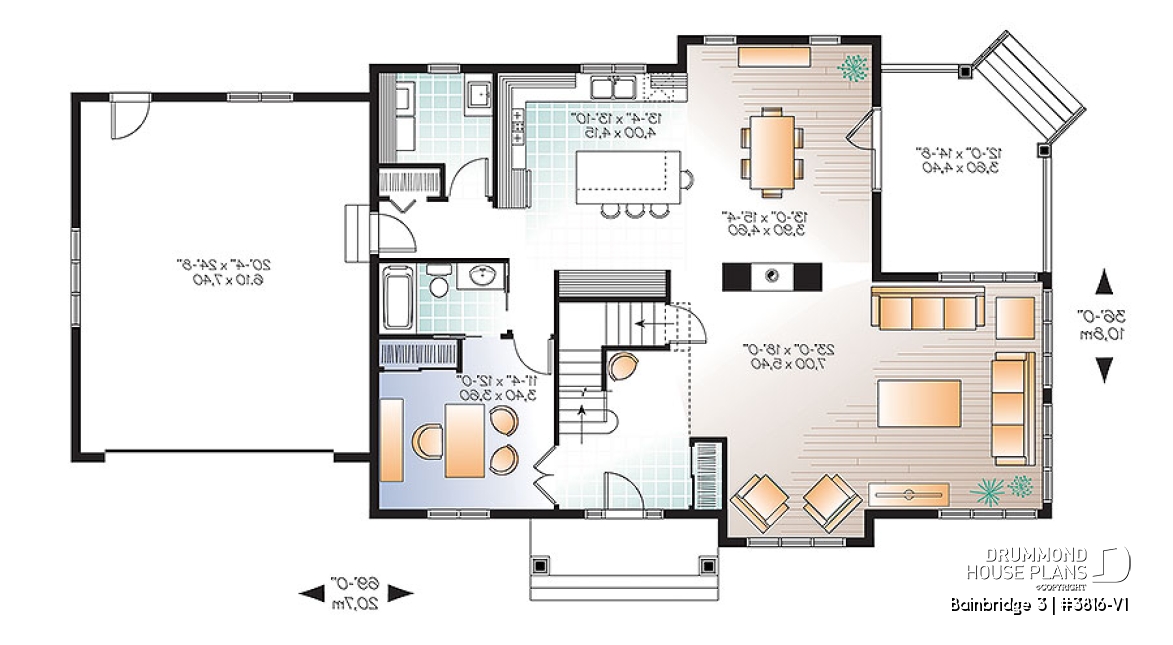 1st level - Two master suites Craftsman house plan, 4 bedrooms, 4 bathrooms, home office, solarium, fireplace - Bainbridge 3