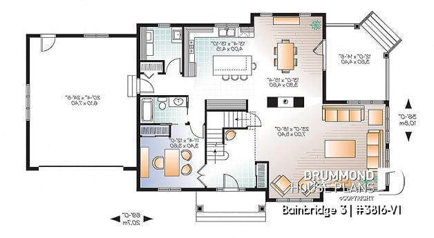 1st level - Two master suites Craftsman house plan, 4 bedrooms, 4 bathrooms, home office, solarium, fireplace - Bainbridge 3