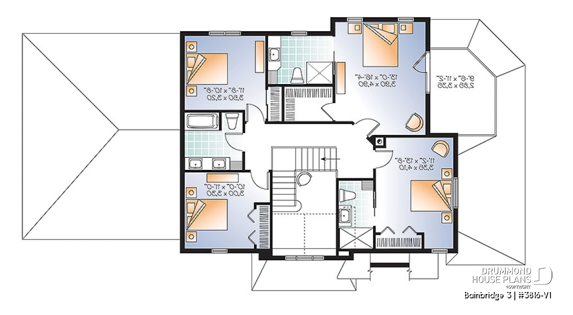 2nd level - Two master suites Craftsman house plan, 4 bedrooms, 4 bathrooms, home office, solarium, fireplace - Bainbridge 3