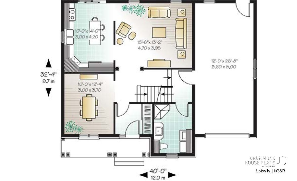 1st level - English European cottage house plan, 3 bedrooms, large master suite, laundry on main - Loiselle