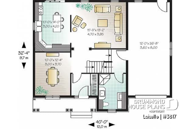 1st level - English European cottage house plan, 3 bedrooms, large master suite, laundry on main - Loiselle