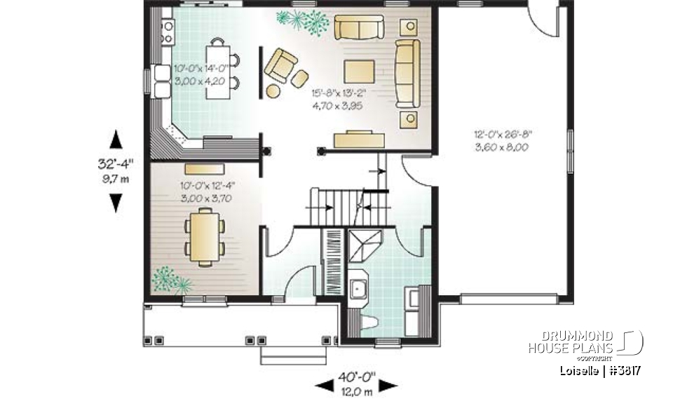 1st level - English European cottage house plan, 3 bedrooms, large master suite, laundry on main - Loiselle
