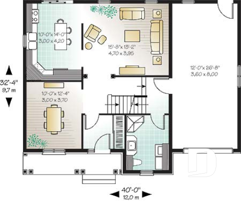 1st level - English European cottage house plan, 3 bedrooms, large master suite, laundry on main - Loiselle