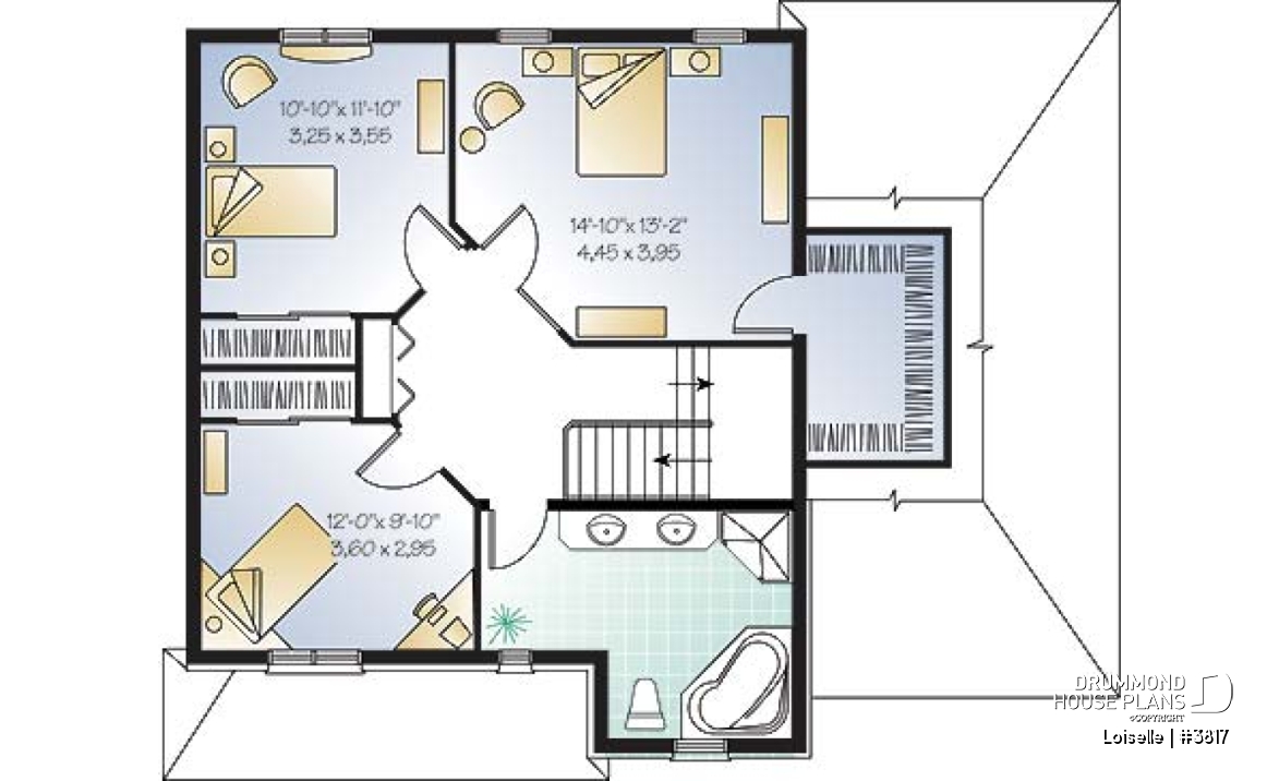2nd level - English European cottage house plan, 3 bedrooms, large master suite, laundry on main - Loiselle