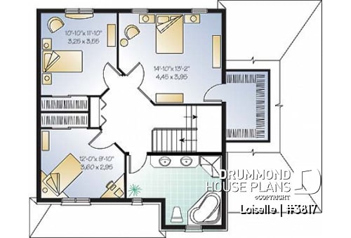 2nd level - English European cottage house plan, 3 bedrooms, large master suite, laundry on main - Loiselle