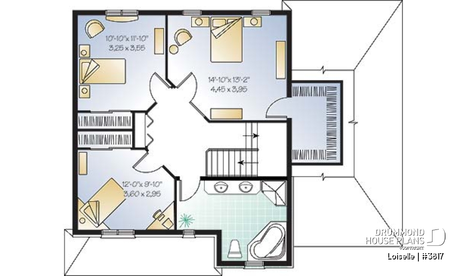 2nd level - English European cottage house plan, 3 bedrooms, large master suite, laundry on main - Loiselle