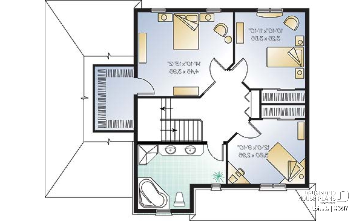 2nd level - English European cottage house plan, 3 bedrooms, large master suite, laundry on main - Loiselle